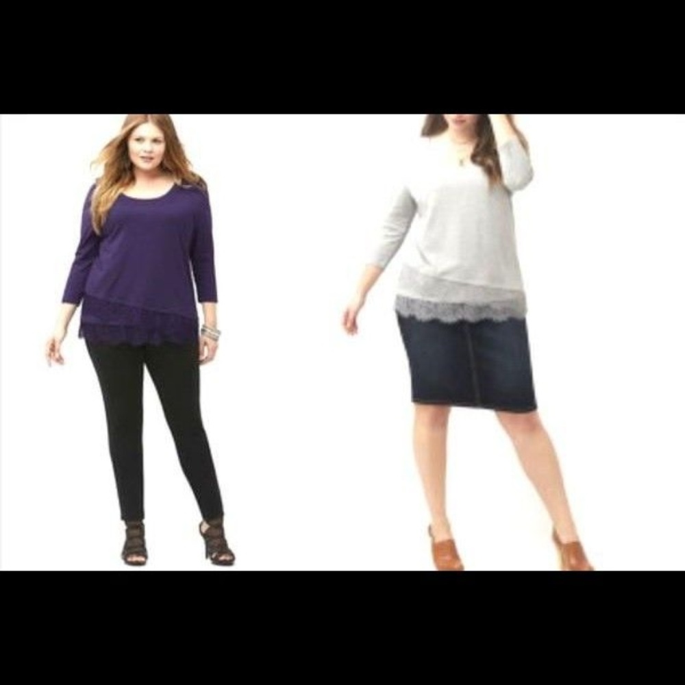 Lane Bryant Women Lace Hem Tee Top Purple 14-16